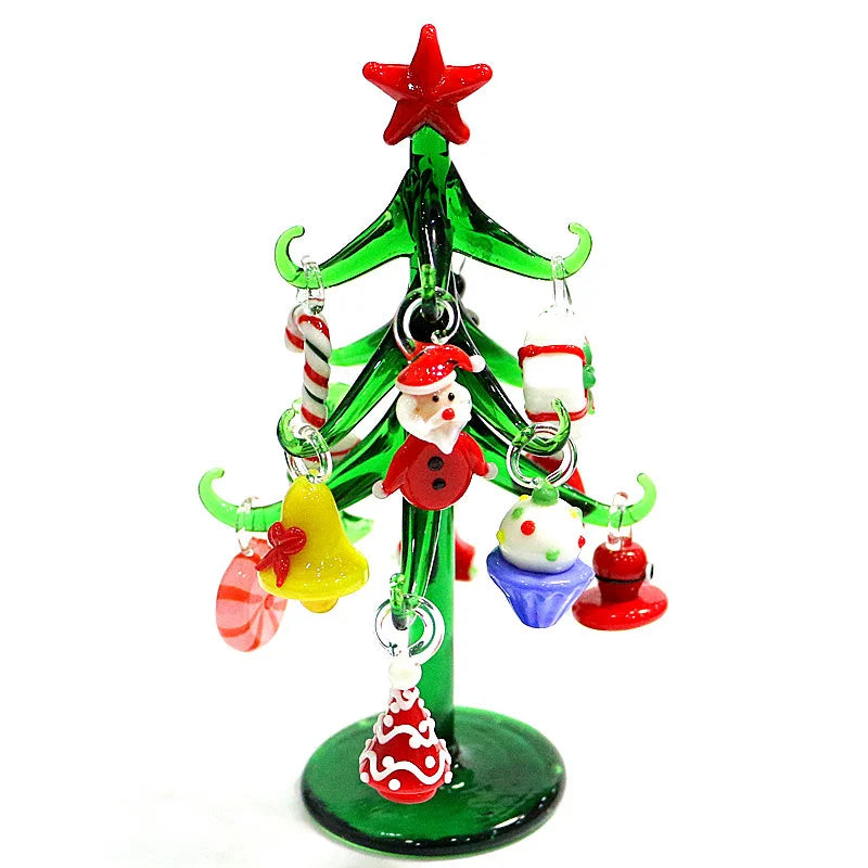 Sapin en verre de Murano avec 12 mini pendentifs (14 cm)