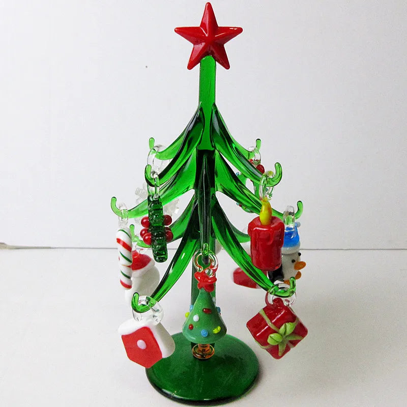 Sapin en verre de Murano avec 12 mini pendentifs (14 cm)