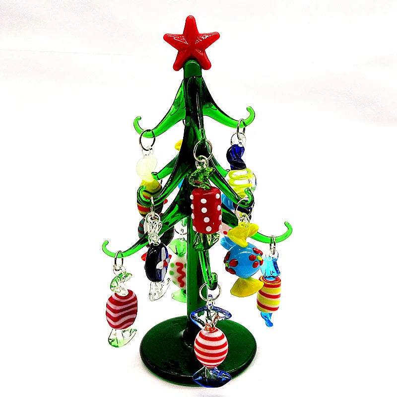 Sapin en verre de Murano avec 12 mini pendentifs (14 cm)