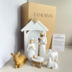 Grande crèche de Noël blanche – 7 santons en résine