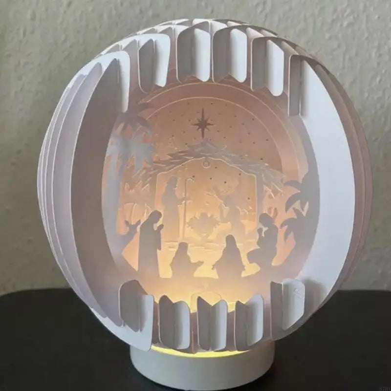 Lanterne lumineuse Nativité en papier découpé