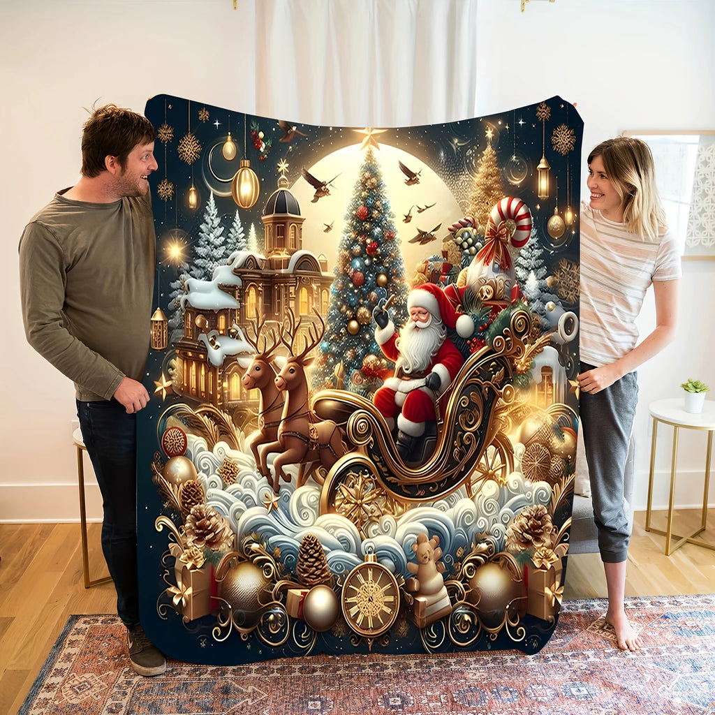 Plaid de Noël Sapin & Traîneau – Polaire flanelle