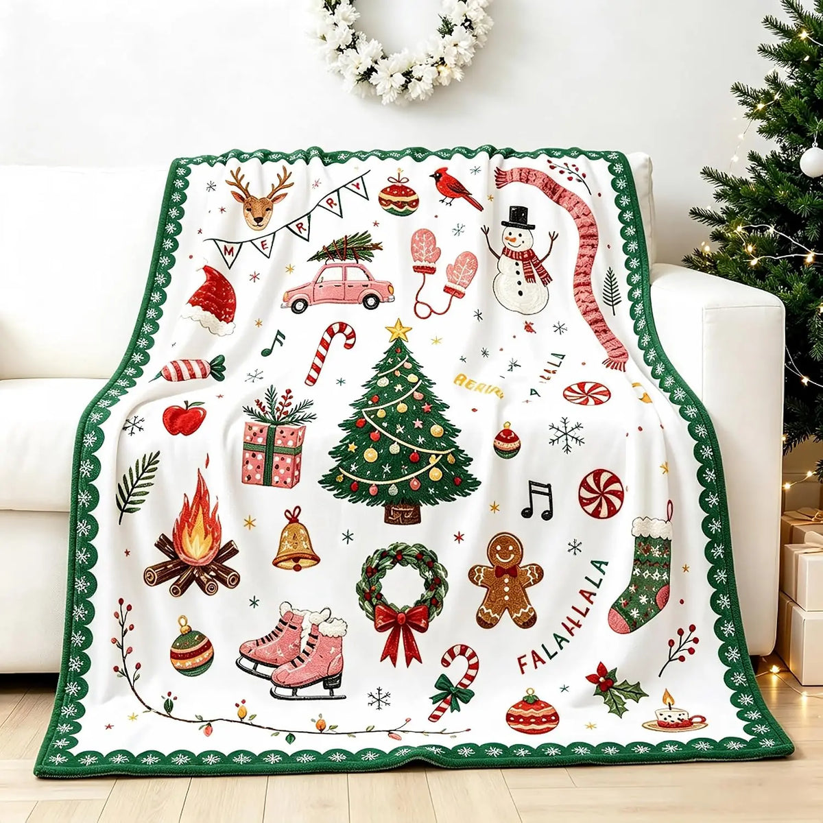 Plaid de Noël en flanelle – Sapin & coin du feu