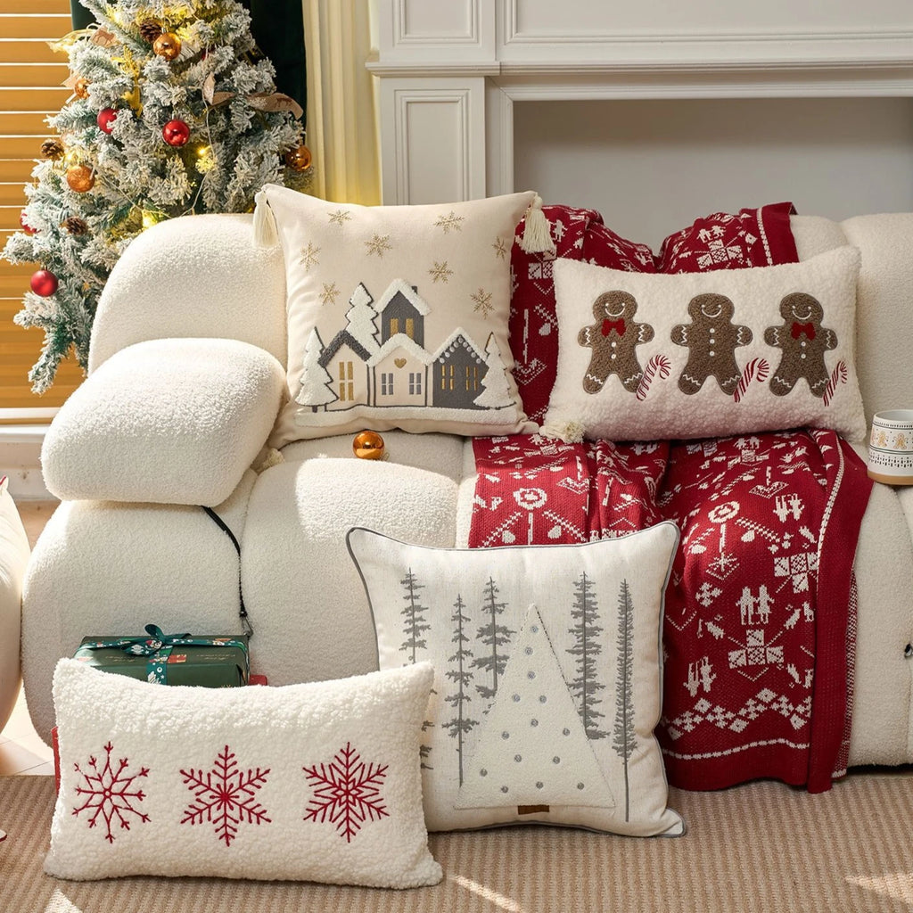 Housse de coussin de Noël brodée colorée
