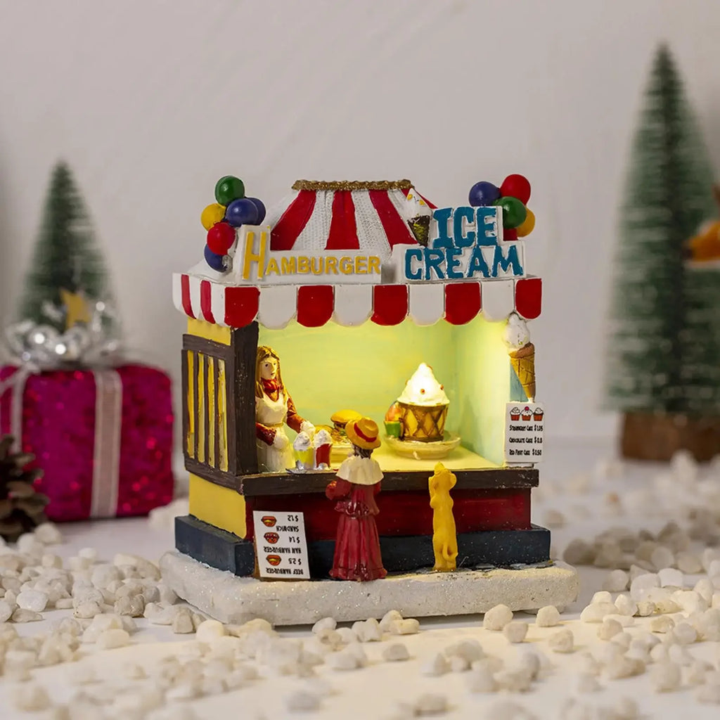 Boutique de village de Noël lumineuse (popcorn, confiserie…)