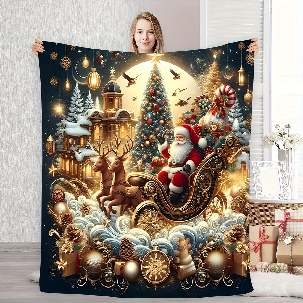 Plaid de Noël Sapin & Traîneau – Polaire flanelle