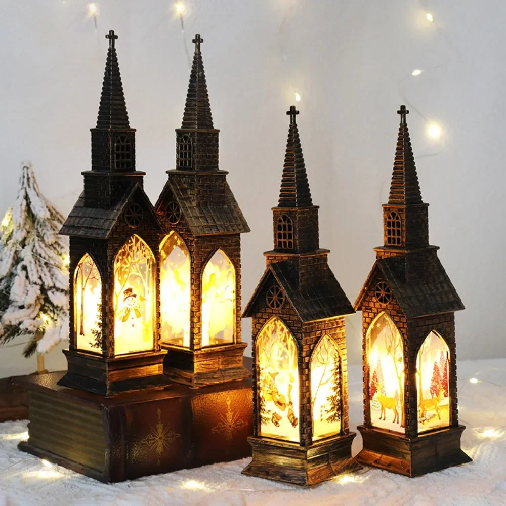 Lanterne église lumineuse de Noël