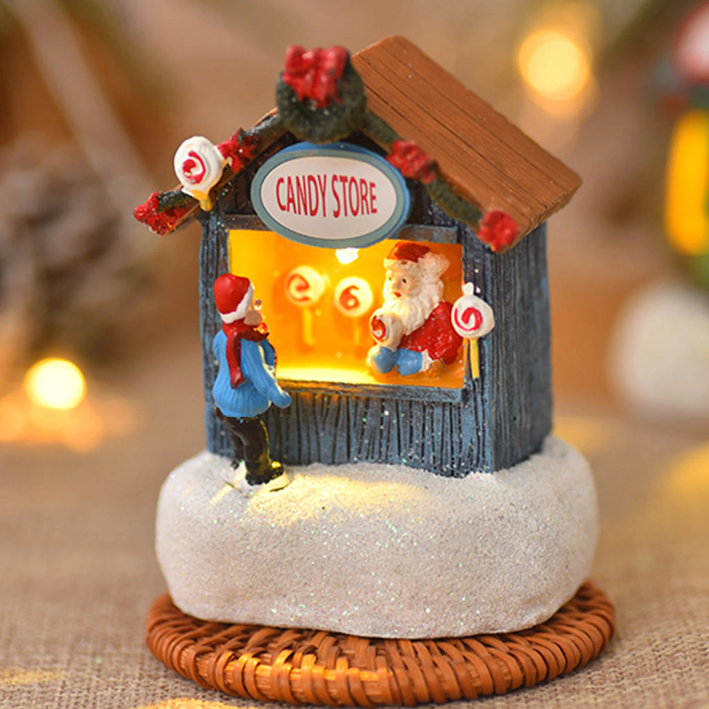 Boutique de village de Noël lumineuse (popcorn, confiserie…)