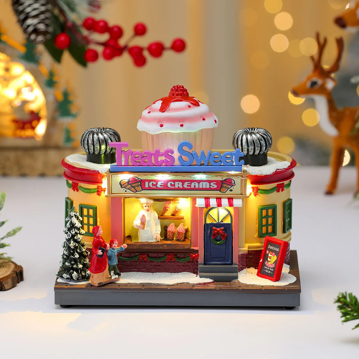 Scène de Noël lumineuse et tournante en résine (17 modèles)