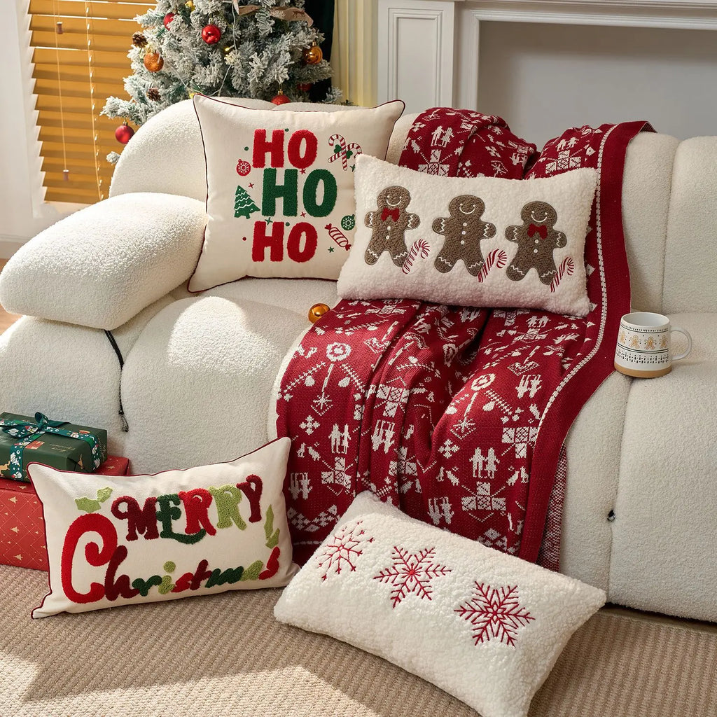 Housse de coussin de Noël brodée colorée