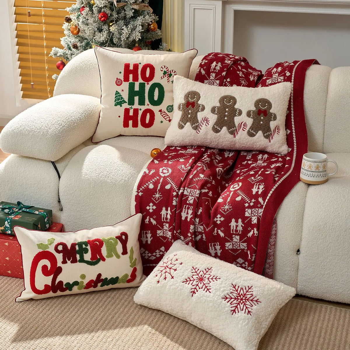 Housse de coussin de Noël brodée colorée