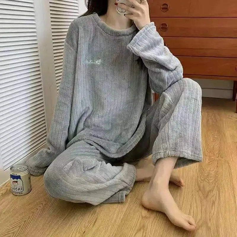 Pyjama velours corail – Gris perle