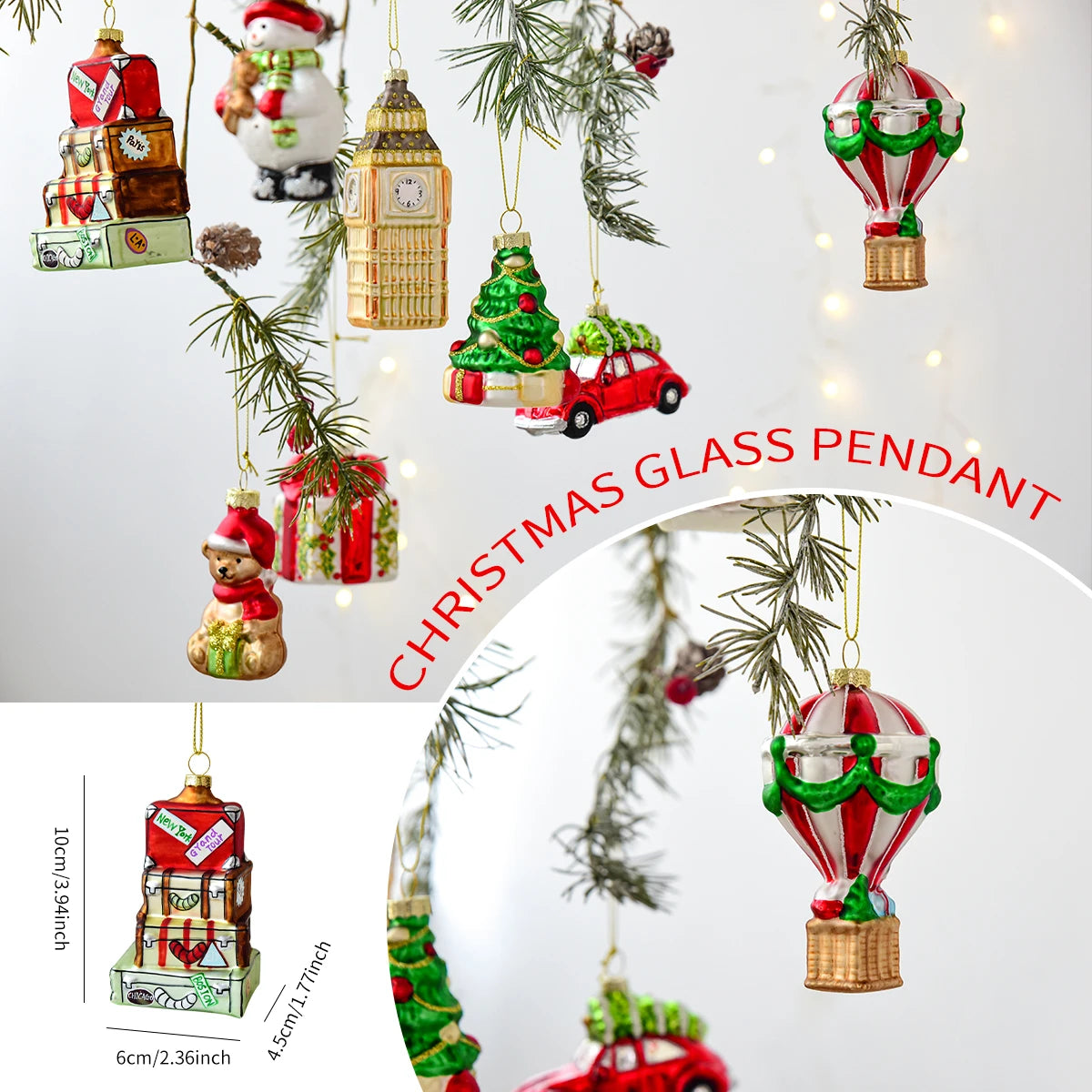 Suspension de Noël en verre peint (Père Noël, bonhomme de neige…)
