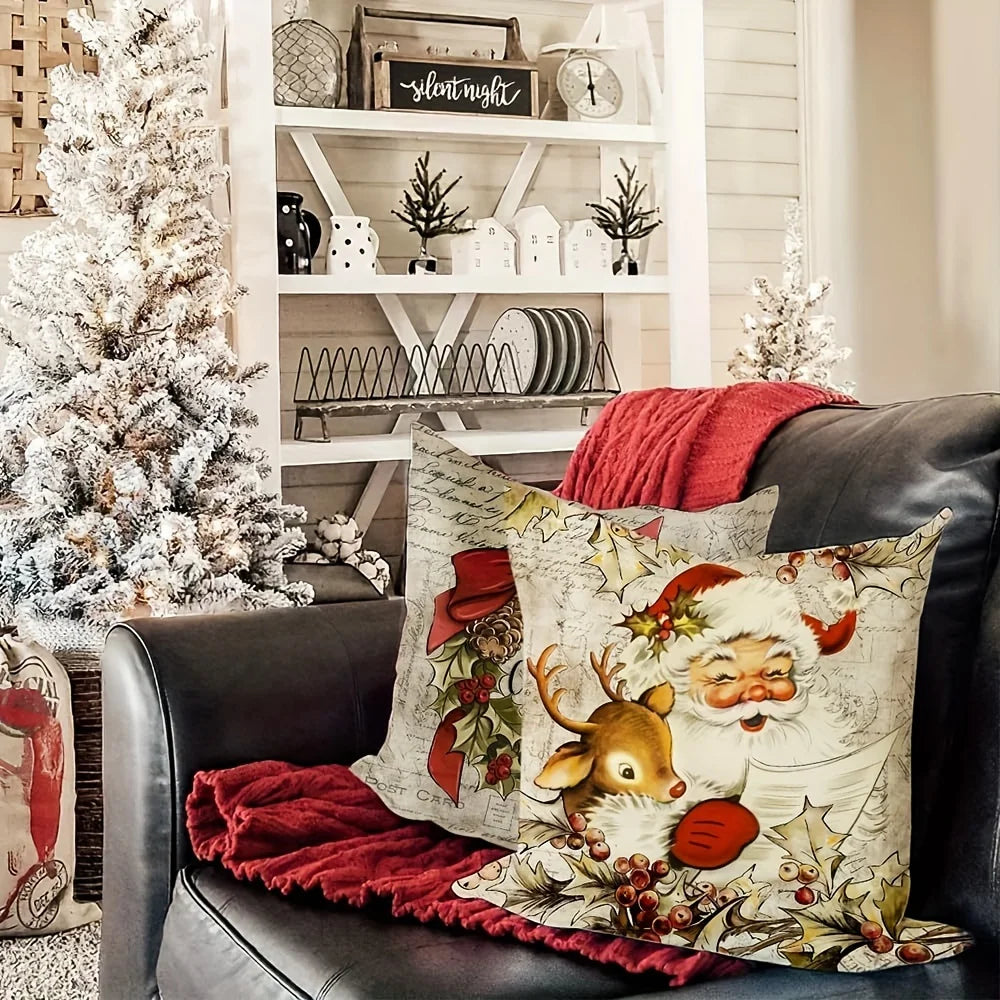 Lot de 4 housses de coussin Père Noël vintage