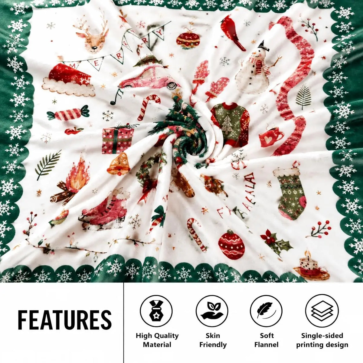 Plaid de Noël en flanelle – Sapin & coin du feu