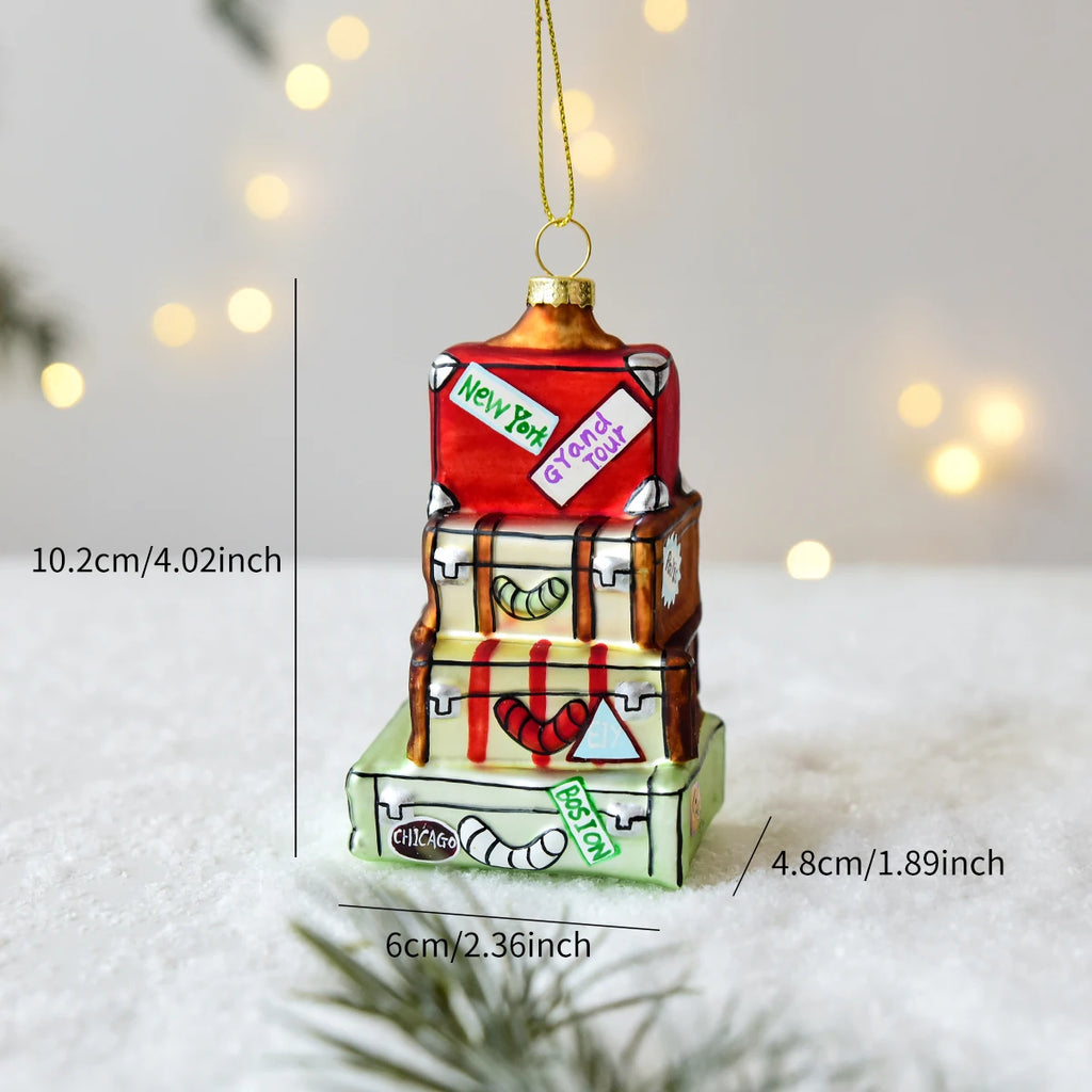 Suspension de Noël en verre peint (Père Noël, bonhomme de neige…)