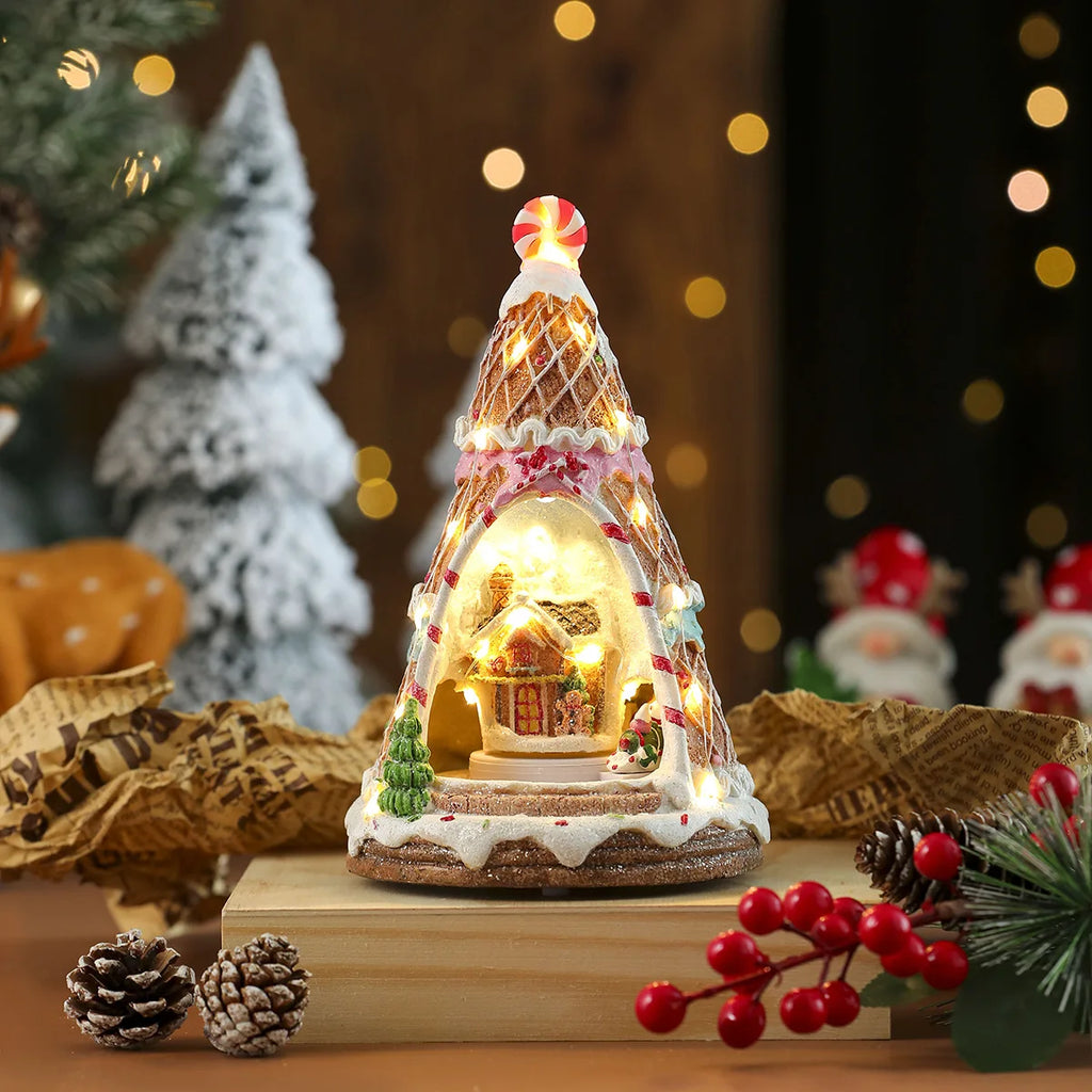 Scène de Noël lumineuse et tournante en résine (17 modèles)