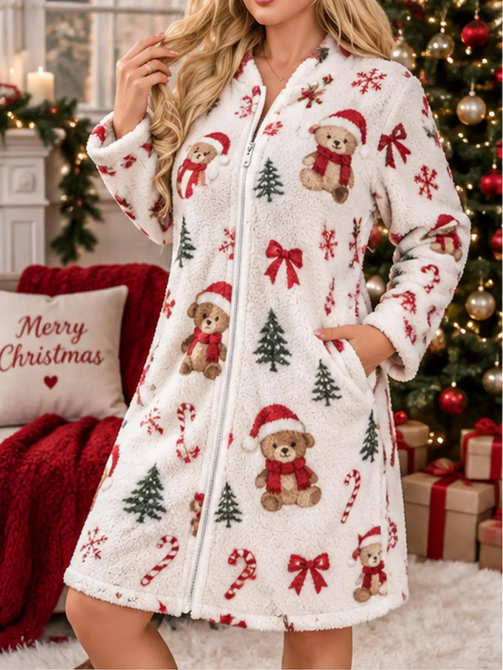 Robe de chambre de Noël en flanelle – Oursons & sucres d'orge