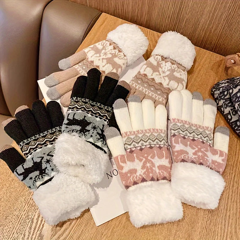 Gants de Noël Jacquard Renne – Tactiles et doublés peluche