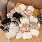 Gants de Noël Jacquard Renne – Tactiles et doublés peluche