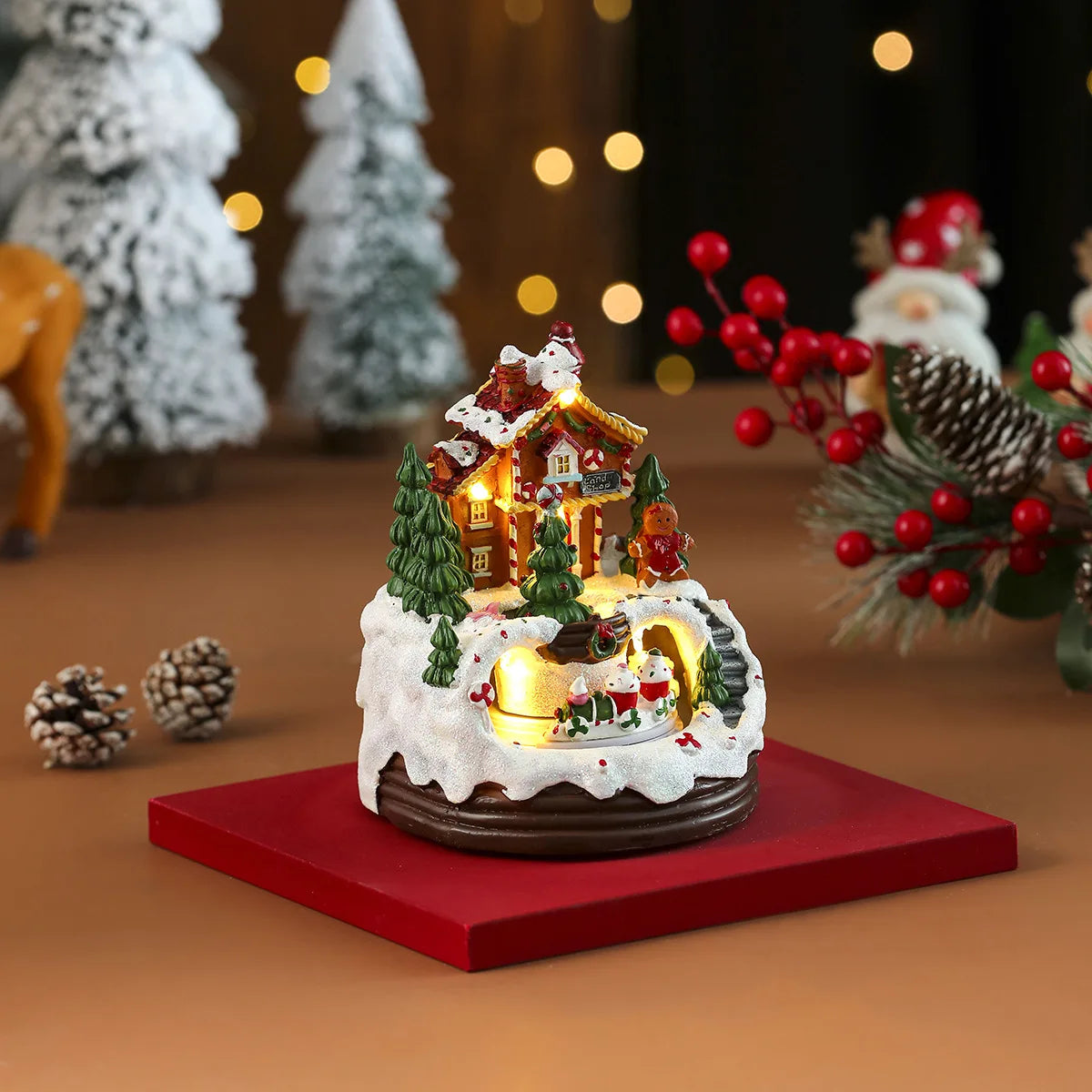 Scène de Noël lumineuse et tournante en résine (17 modèles)