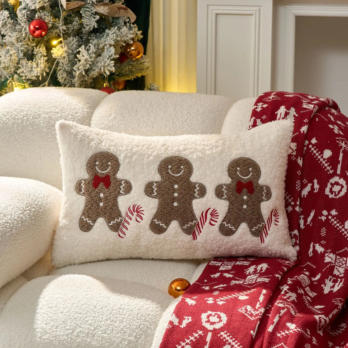 Housse de coussin de Noël brodée colorée