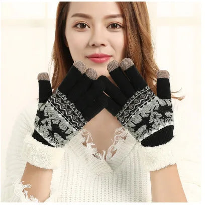 Gants de Noël Jacquard Renne – Tactiles et doublés peluche