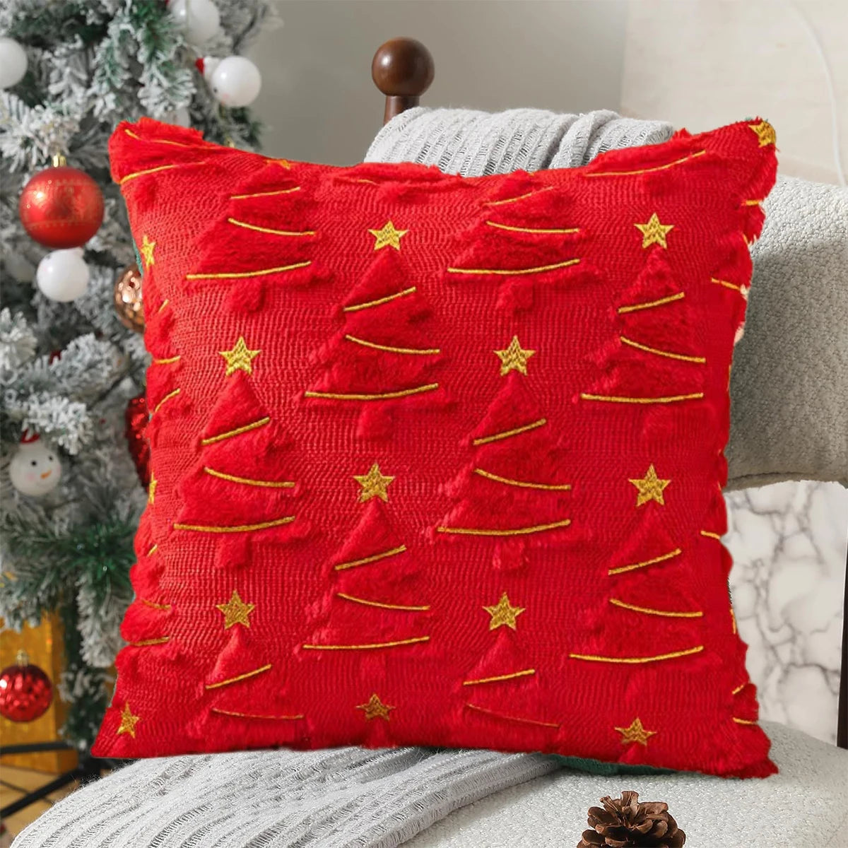 Housse de coussin sapin rouge