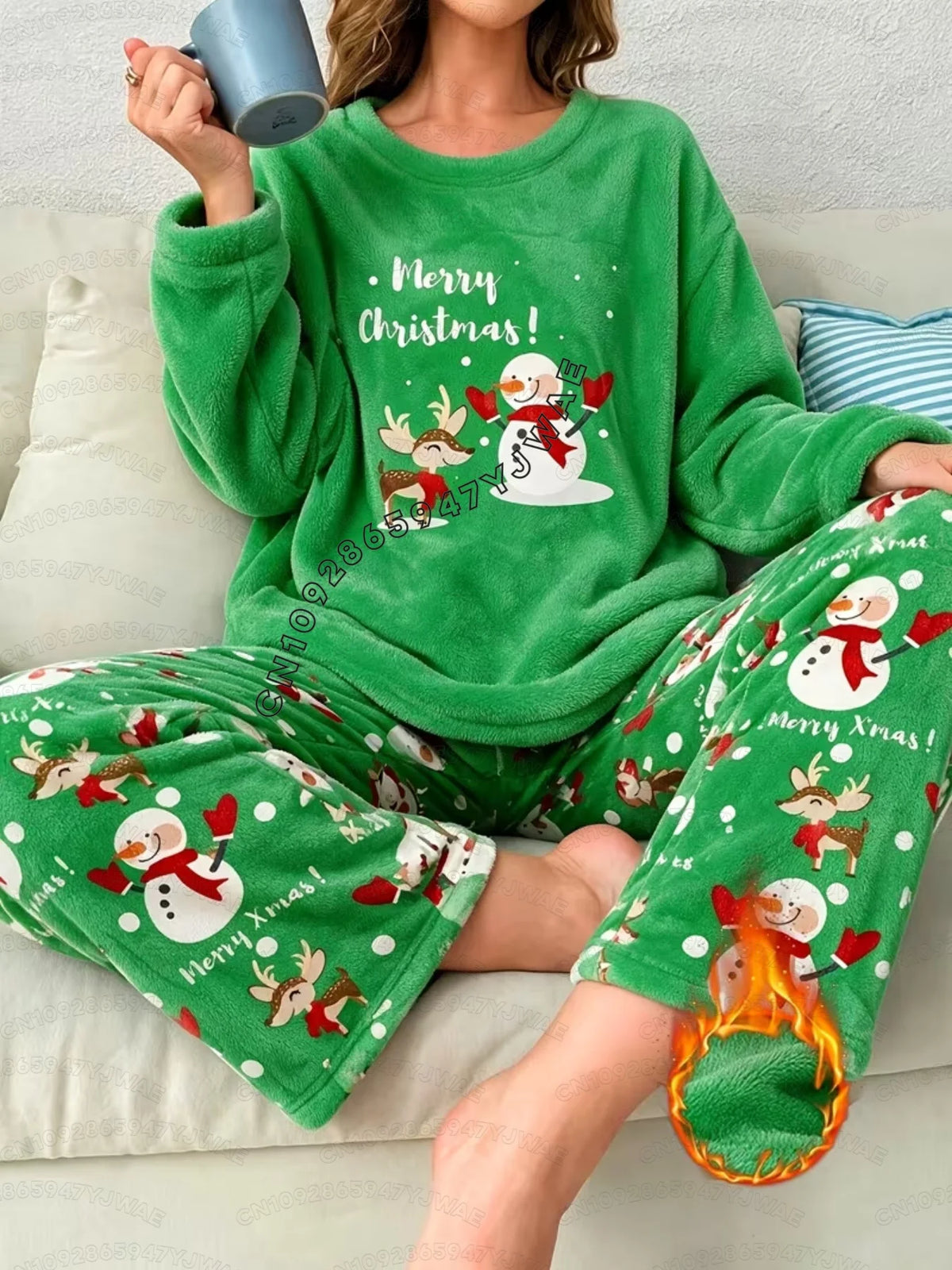 Pyjama de Noël en polaire – Père Noël & rennes