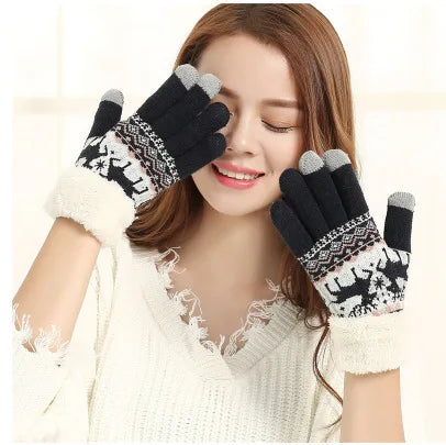 Gants de Noël Jacquard Renne – Tactiles et doublés peluche