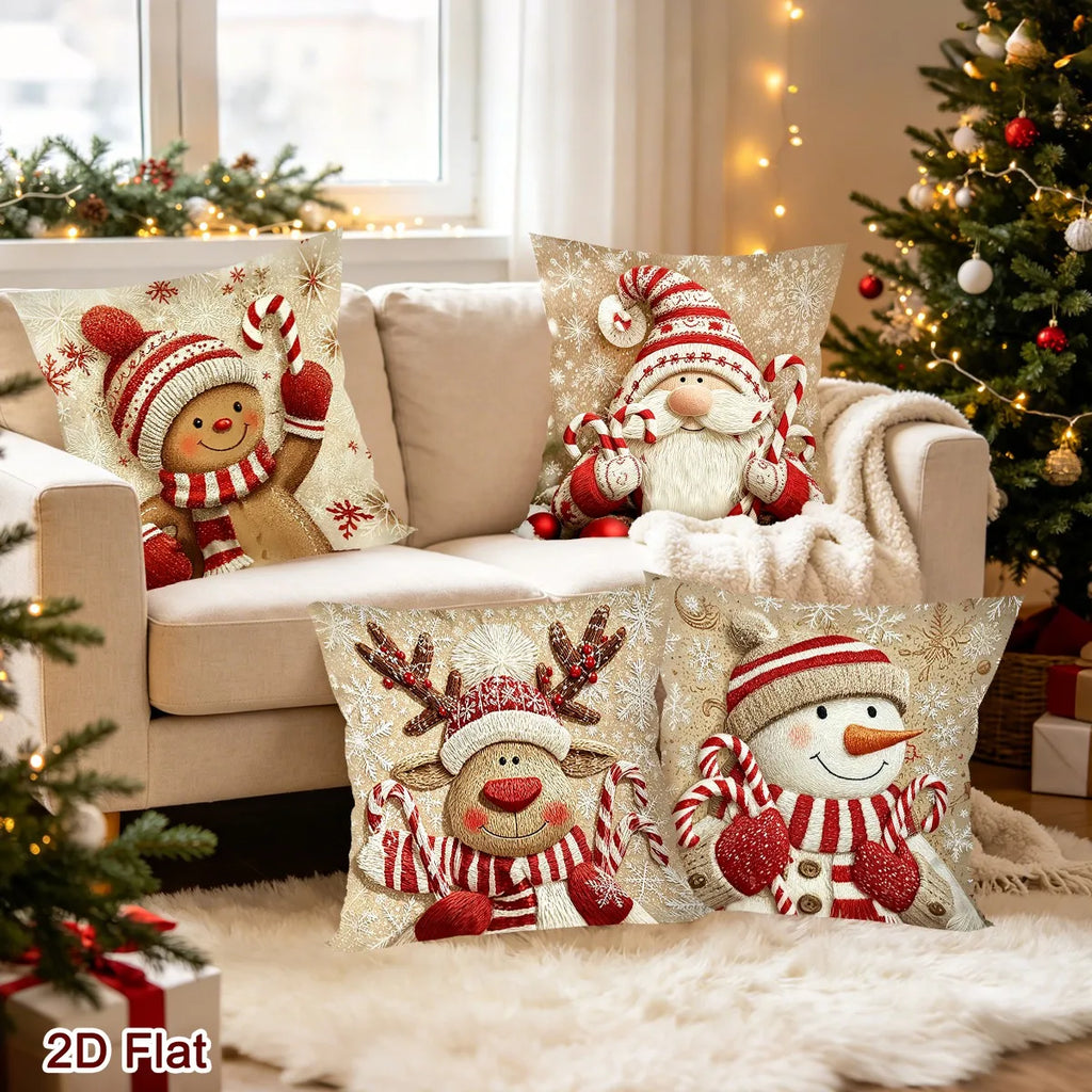 Lot de 4 housses de coussin Lutins & Pain d'épices