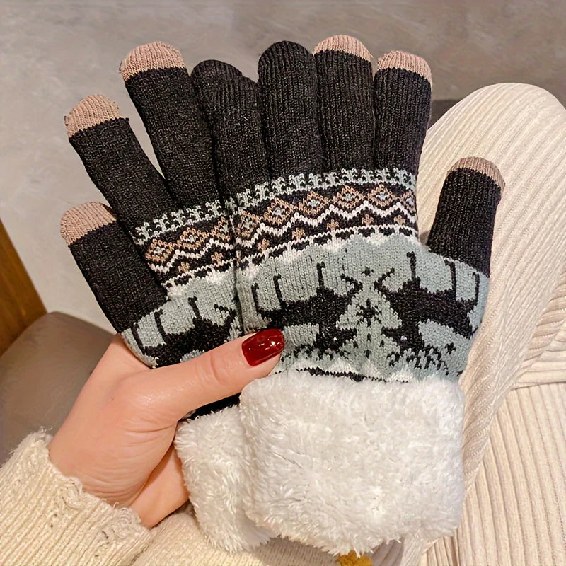 Gants de Noël Jacquard Renne – Tactiles et doublés peluche