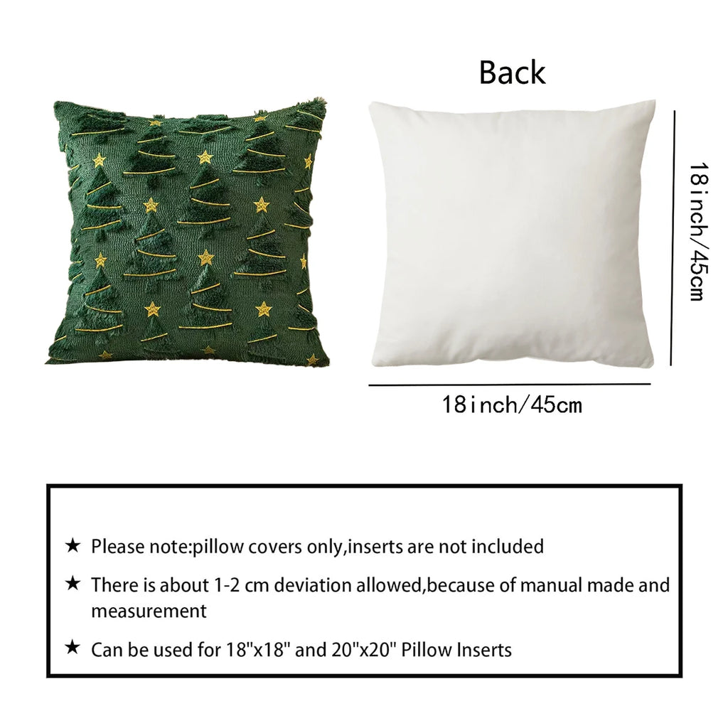 Housse de coussin Sapin en peluche – Étoiles dorées