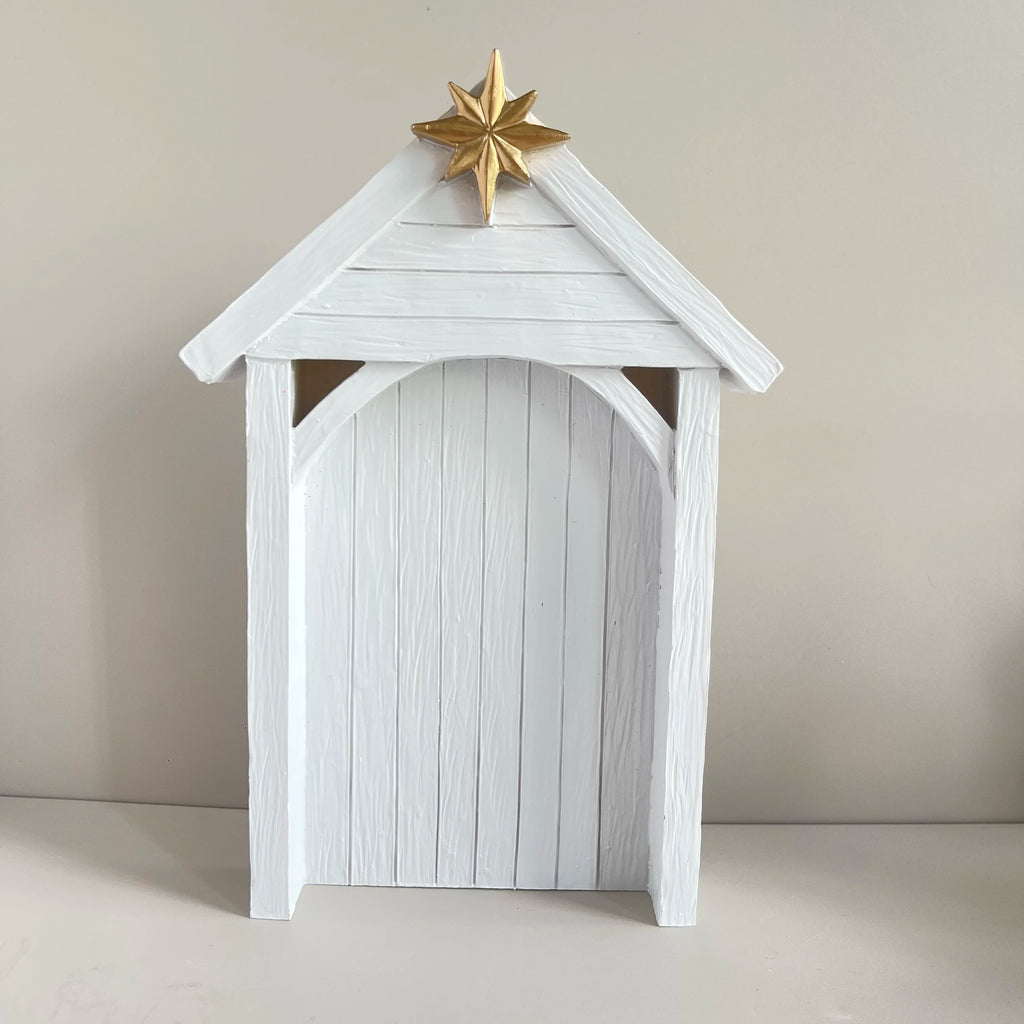 Grande crèche de Noël blanche – 7 santons en résine