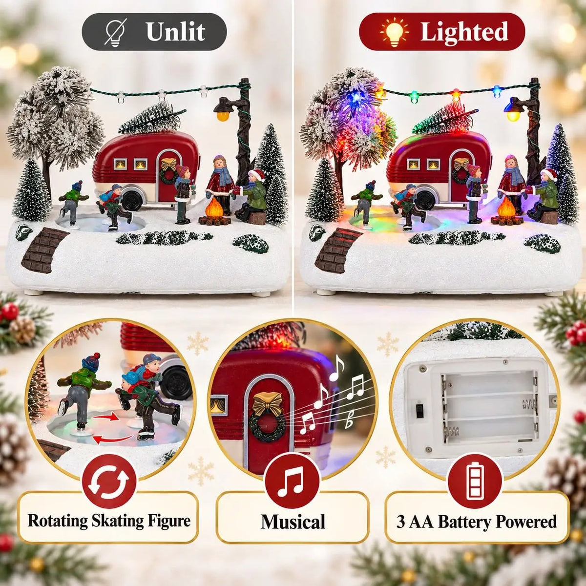 Village de Noël animé – caravane et patineurs