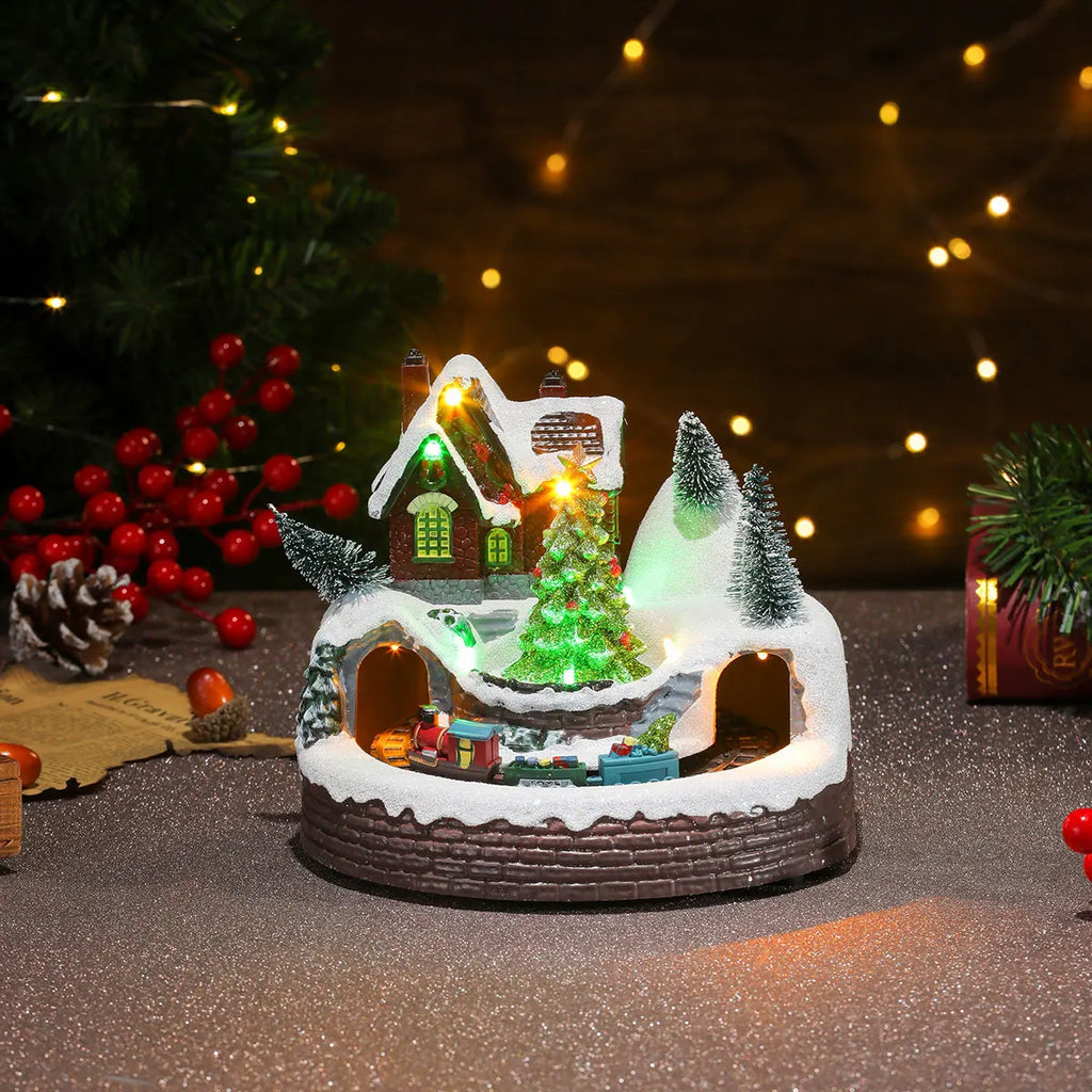 Scène de Noël lumineuse et tournante en résine (17 modèles)