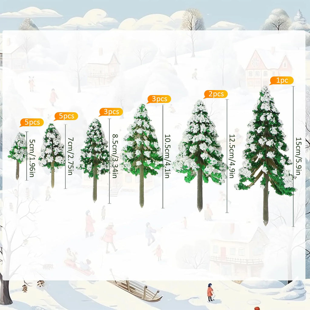 Lot de 19 mini sapins enneigés