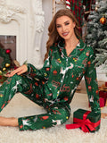 Pyjama Satin Renne de Noël – Col à revers