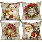Lot de 4 housses de coussin Père Noël vintage