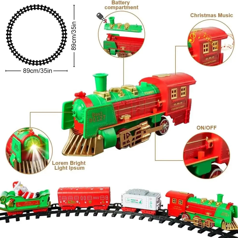 Petit train de Noël suspendu au sapin, lumineux et sonore