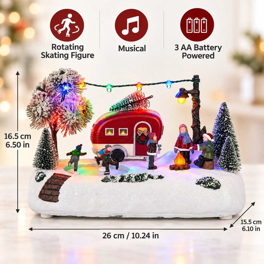Village de Noël animé – caravane et patineurs