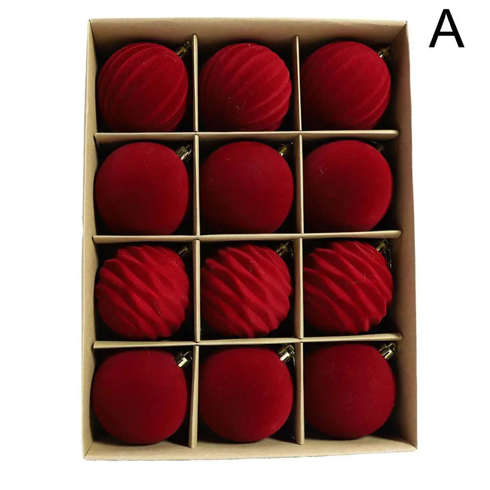 Boules de Noël en velours – lot de 12 (6 cm)