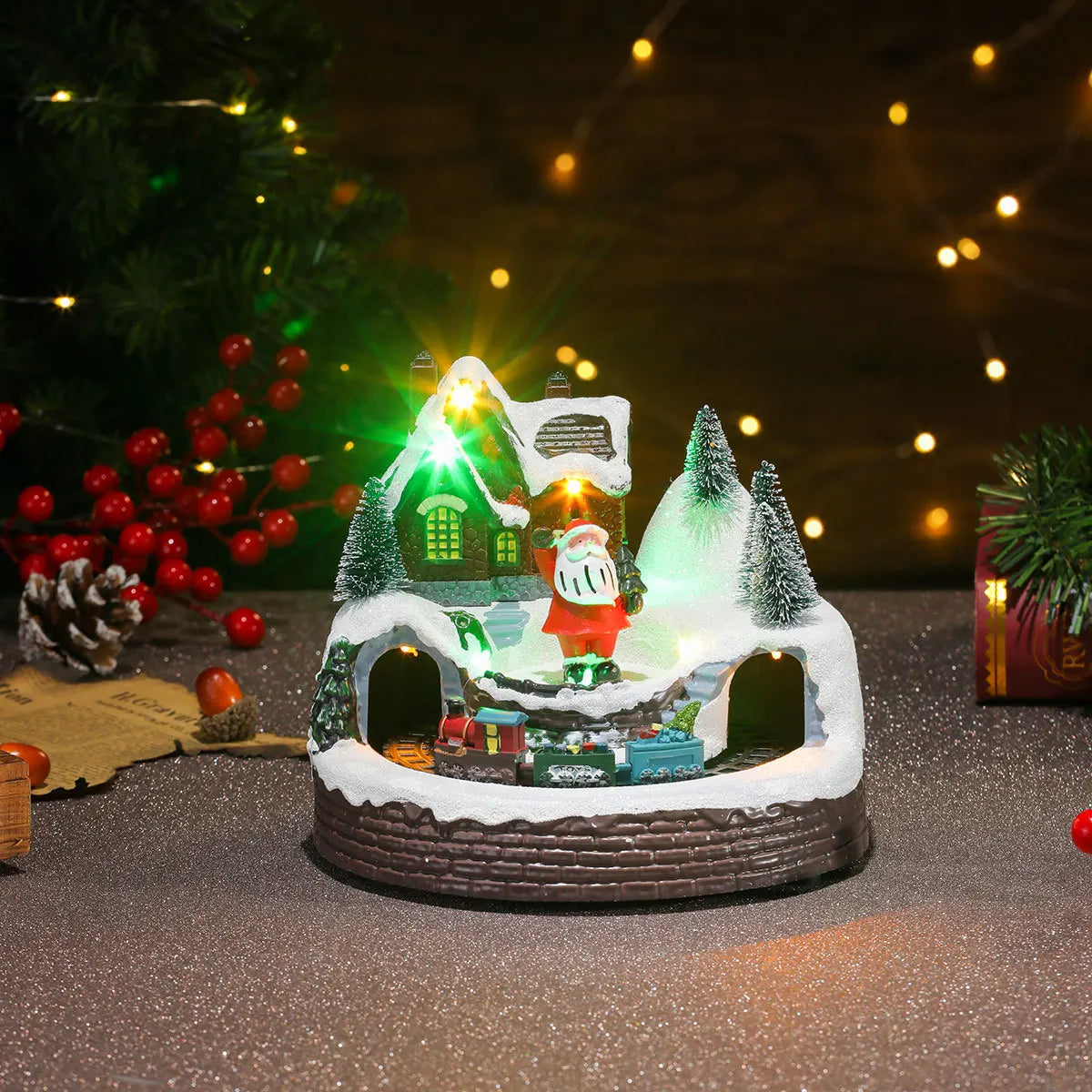 Scène de Noël lumineuse et tournante en résine (17 modèles)