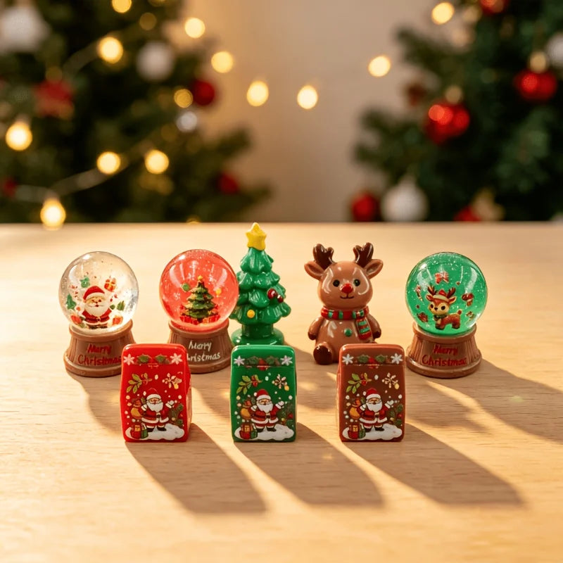 Set de 8 mini décorations de Noël (boules, cadeaux, sapin, renne)