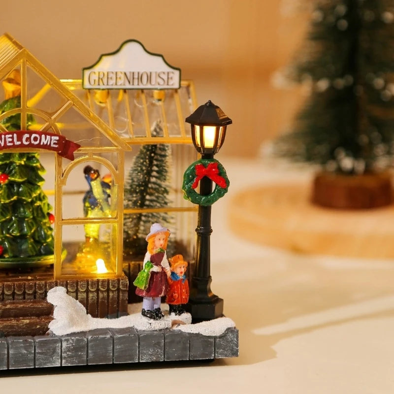 Serre de Noël musicale et lumineuse avec sapin tournant