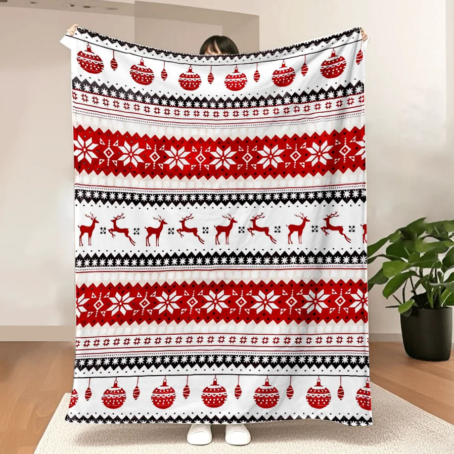 Plaid de Noël Rennes & Flocons – Polaire flanelle