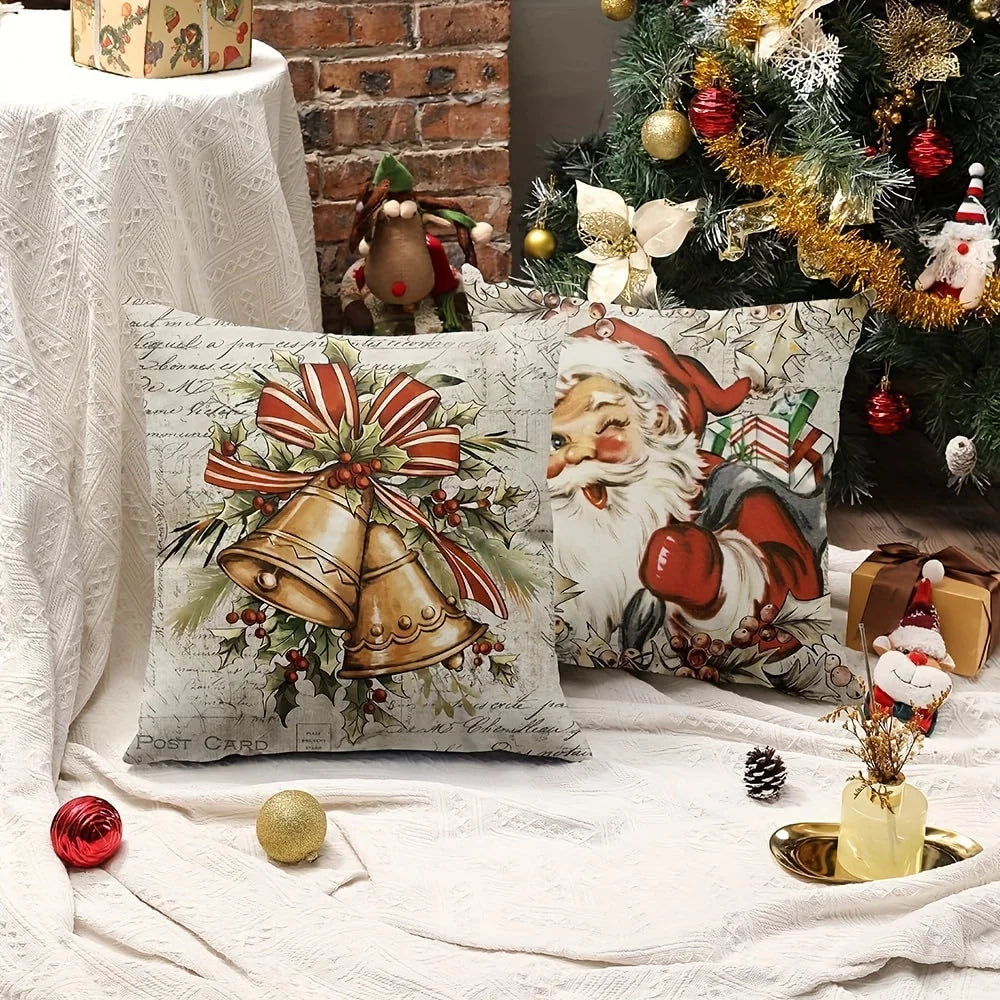 Lot de 4 housses de coussin Père Noël vintage