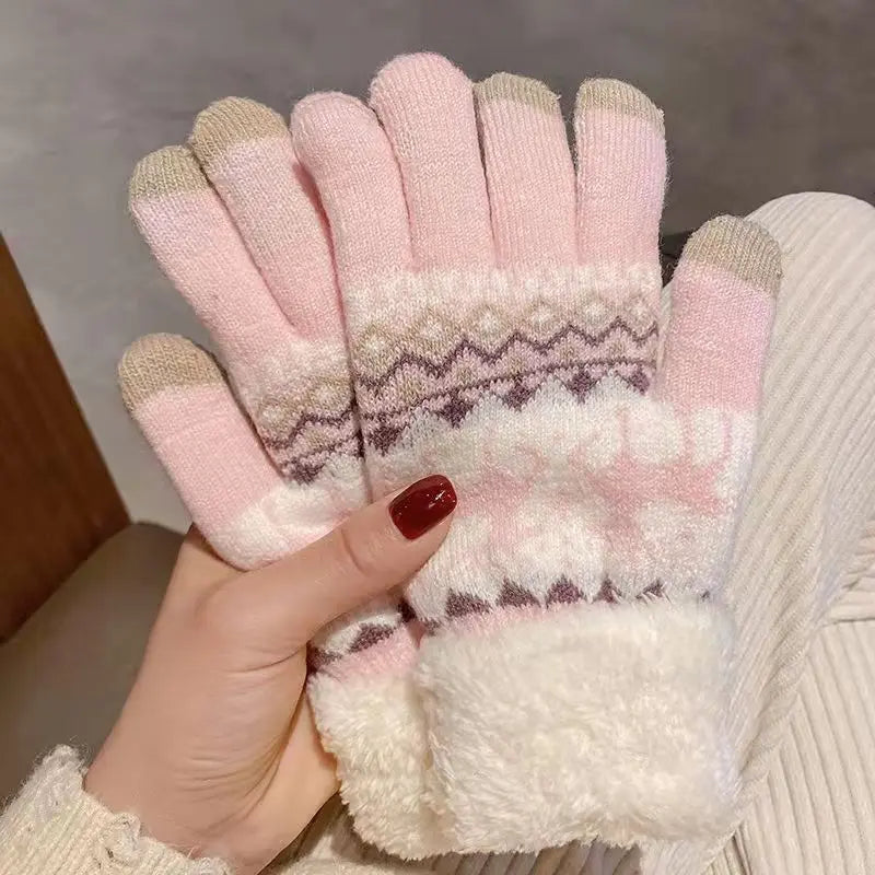 Gants de Noël Jacquard Renne – Tactiles et doublés peluche