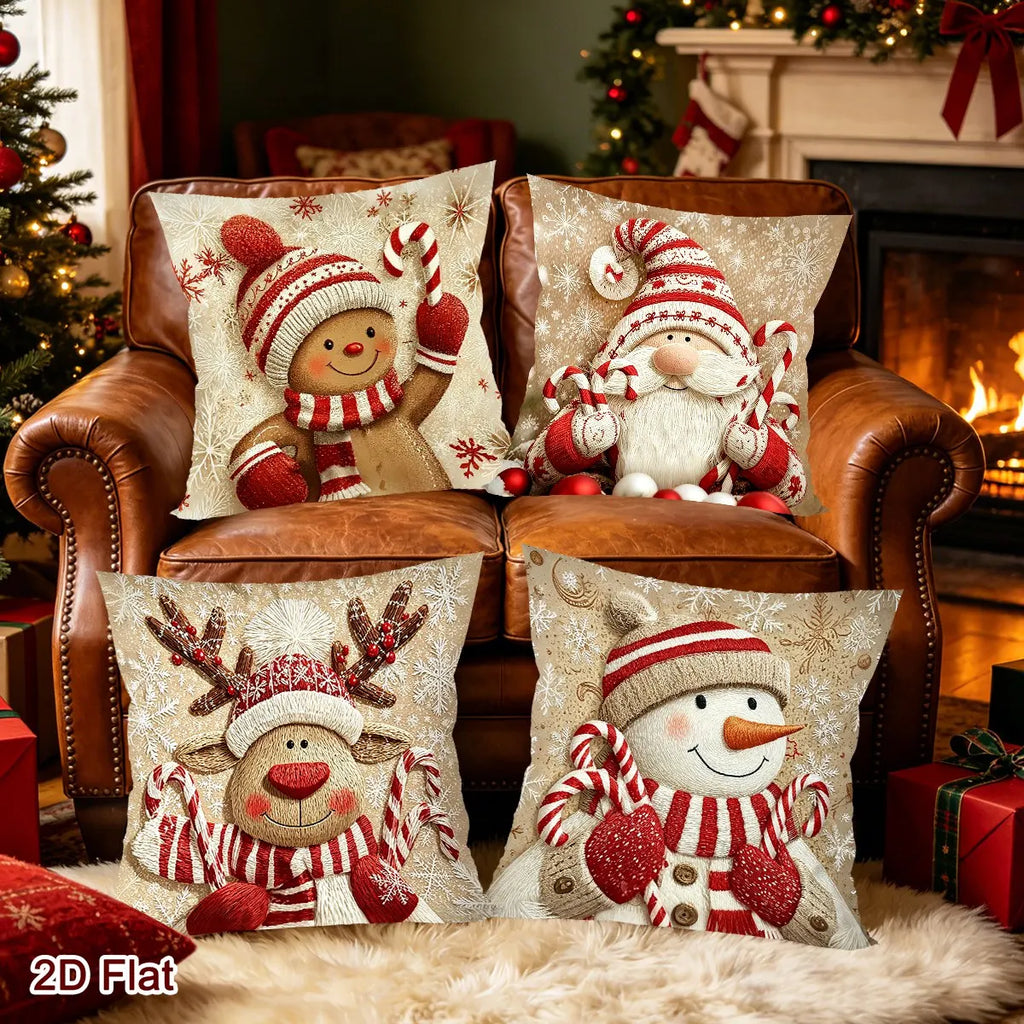 Lot de 4 housses de coussin Lutins & Pain d'épices