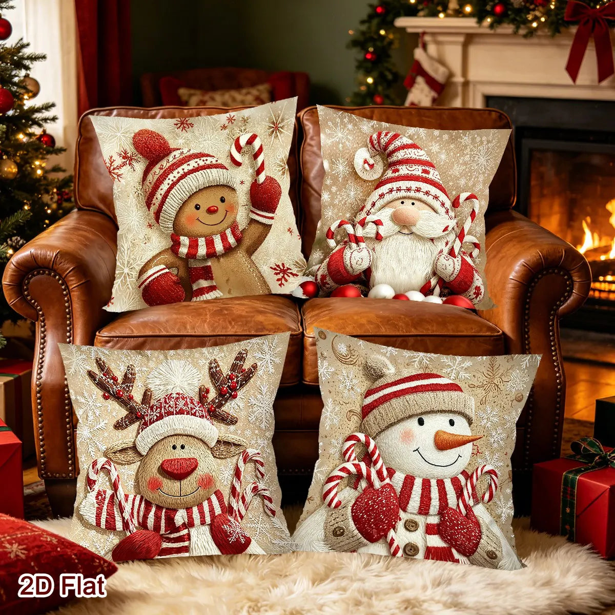 Lot de 4 housses de coussin Lutins & Pain d'épices